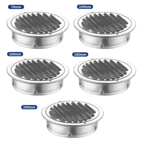 Rund 75-200 ventilationsrist rustfrit stål insektnet flange ventilationsrist - Perfet Huge