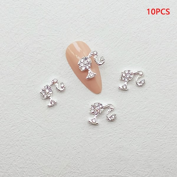 10 stk Barbie Rhinestone Nail Stickers Princess Hestehale Girls A Silver