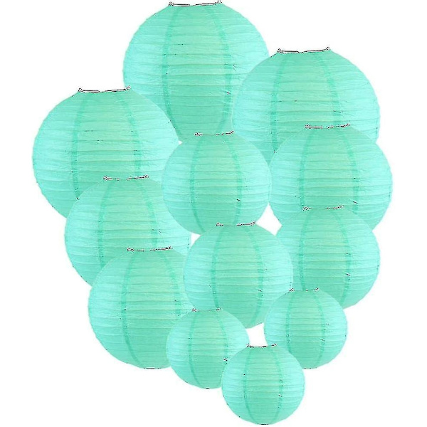 12 stk Papirlykter Multifargede Dekorative Runde Papirlykter for Festivalfest Jubileum med 4 Størrelser - Perfekt Tiffany Blue