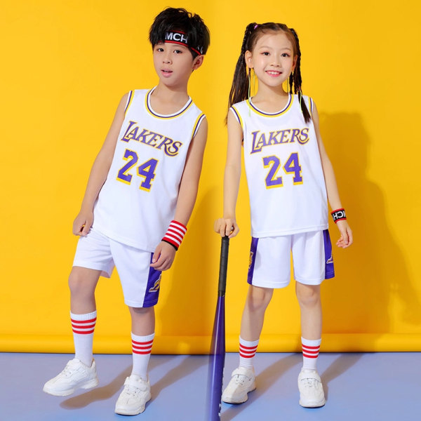 Basketballtrøje til børn Lakers crewneck no. 24 hvid - Perfekt N24 3xs