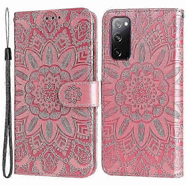 Kompatibel med Galaxy S20 FE / S20 FE 5G / S20 Lite Solros PU Läder Magnetiskt Plånboksfodral med Ställ - Perfekt Pink