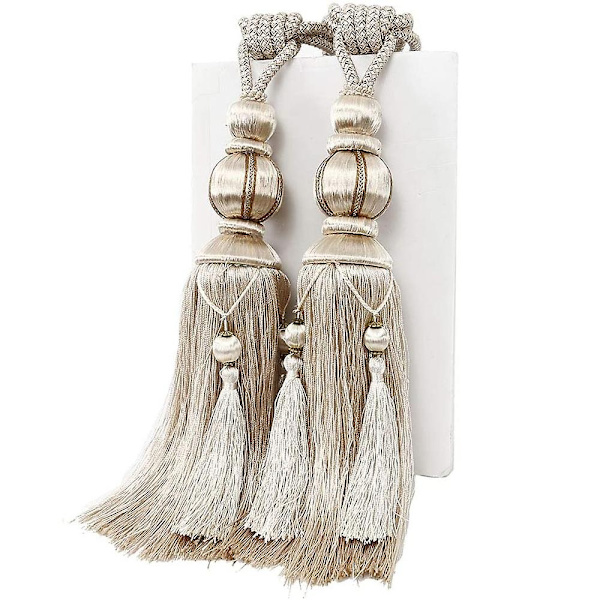 Beige 2-pack Lyktor Enstaka Hängande Boll-Tofs Gardinknappar Sling Bindning Lyktor Tiebacks Handgjorda Flätade Spännen Draperi-Perfekt