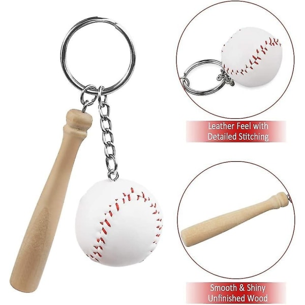 6-pack Baseball & Wooden Bat Nyckelringar Baseball Party Favors för baseball-temafest, födelsedagsfest - Perfet
