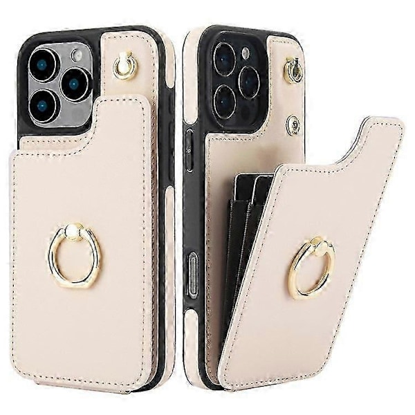 Kompatibelt med iPhone 16 Pro Max Skal Kortfack Stativ PU+TPU Telefonskydd med Axelrem - Perfet Apricot