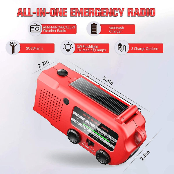 Hgbd-ironsnow 5000mah Auto Alert Nødværsradio, Solar Håndsveiv Bærbar Noaa Am/fm Radio Med Hodetelefonuttak Power Bank USB Telefonlader