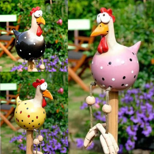 Morsomme kyllingformede gjerdedekorasjoner og hjerteformede statuer for hjemmeinnredning Pink 0