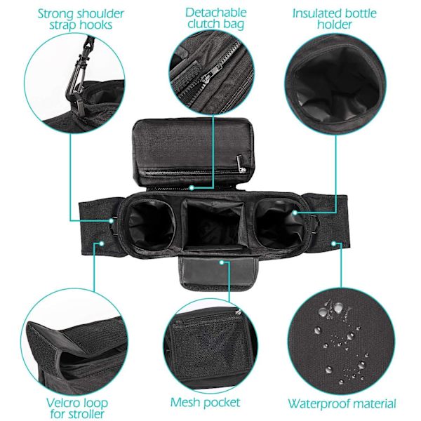 Universal Stroller Organizer med isolerad mugghållare från Detach - Perfet