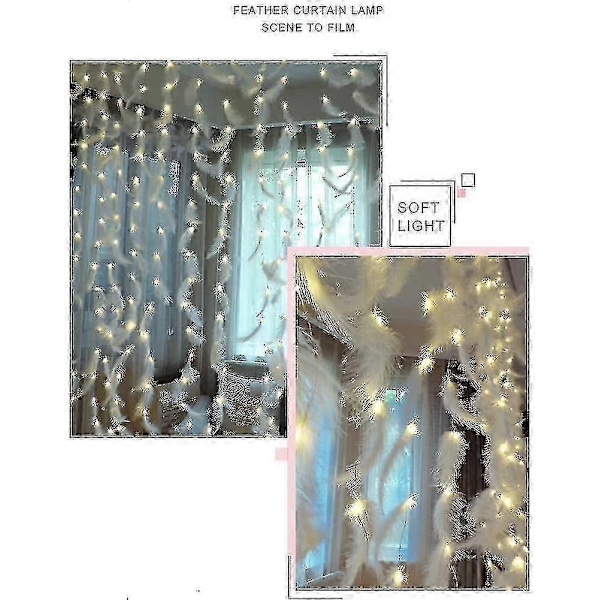 Fjäderljusslinga, LED Dekorationsljus, Fjärrkontroll Romantisk Vägg Hängande Gardindekoration, Fjäderljusslinga Hög kvalitet - Perfekt Style 1 3*2M