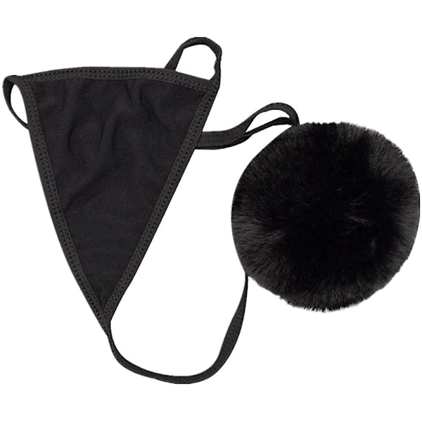 Kaise Sexiga Trosor för Kvinnor Söt Kaninsvans G-String Pälsboll Bikini T-Back Cosplay Underkläder Party Kostym Gåva-Perfekt Black
