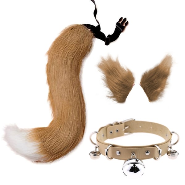 Cat Ears and Werewolf Animal Tail Cosplay Kostume - Perfet camel 65cm