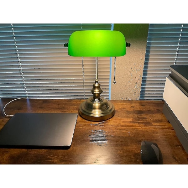 Glas Bankers skrivbordslampa med blixtlåskontakt (grön) - Perfet