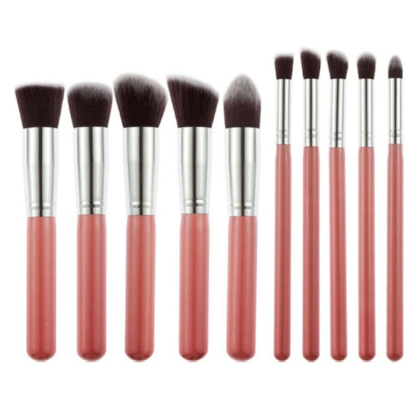 10 stk. Makeup Brush Set - Lintfri, Tætte Børstehår, Blød Pudder, Foundation, Contour, Blush, Concealer - Perfekt Silver & Pink