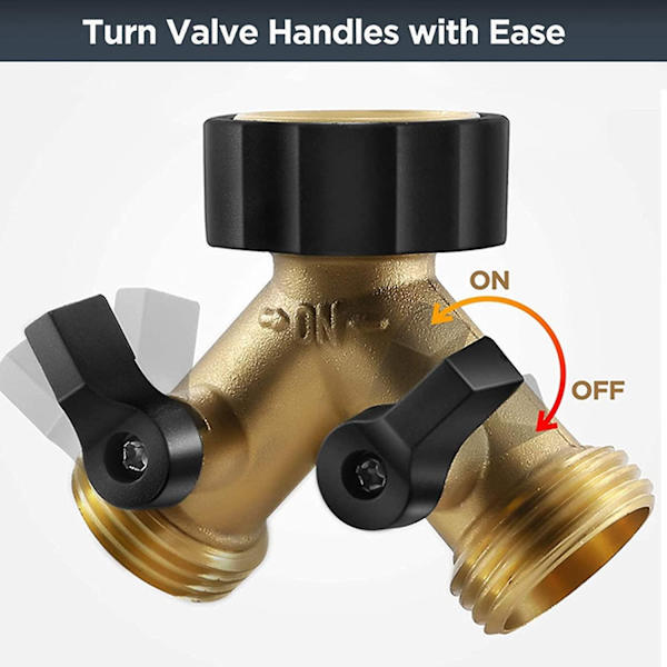 2-veis 3/4" messing Y-manifold, manifold med stengeventiler for to tilførselsslanger, slangekjegle. - Perfet