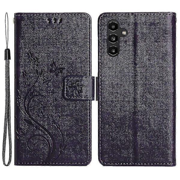 Kompatibel med Samsung Galaxy A55 5G Sommerfugl Læder Etui Telefon Cover med Stand Wallet-Perfet Dark Purple