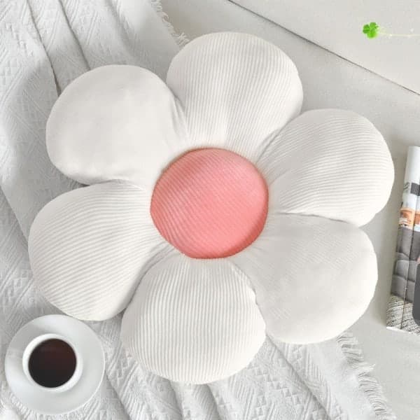 Blomformad kudde, blomformad kudde, plyschkudde, golvkudde, heminredningskudde - Perfet White Pink