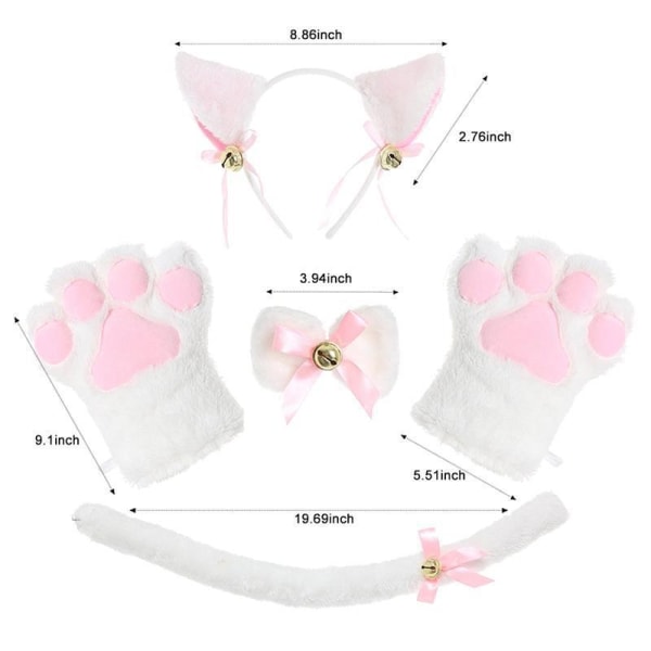 Kattekostume Cosplay Plys Hovedbeklædning Clip Ører Bow Tail - Perfet Pink