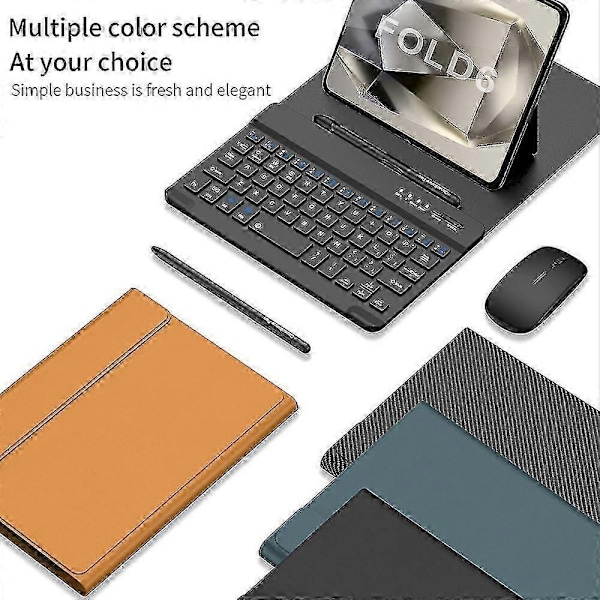 Tangentbord och mus för Samsung Galaxy Z Fold 6, Uppgraderat Bärbart Magnetiskt Bluetooth-tangentbord med Läderfodral och Kapacitiv Penna - Perfekt Brown