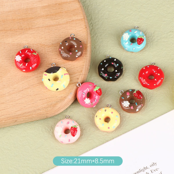 10 stk e Donut Resin Charms For øredobber Armbånd Nøkkelring - Perfet