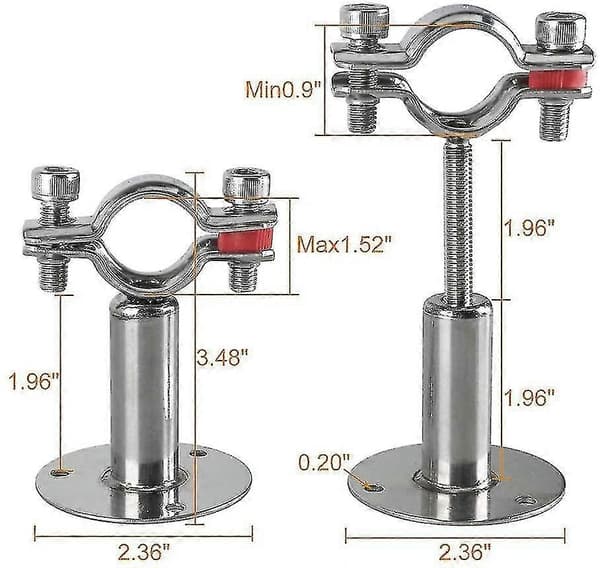 Vägg- och takfäste i rostfritt stål för rör, 2 justerbara rörfästen med skruvar - Perfet