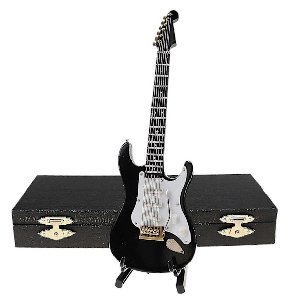 Miniatyr-replika av ornamentale gitarer Mini klassisk gitar/elektrisk gitarmodell Julepynt-Perfekt Black Electric Guitar