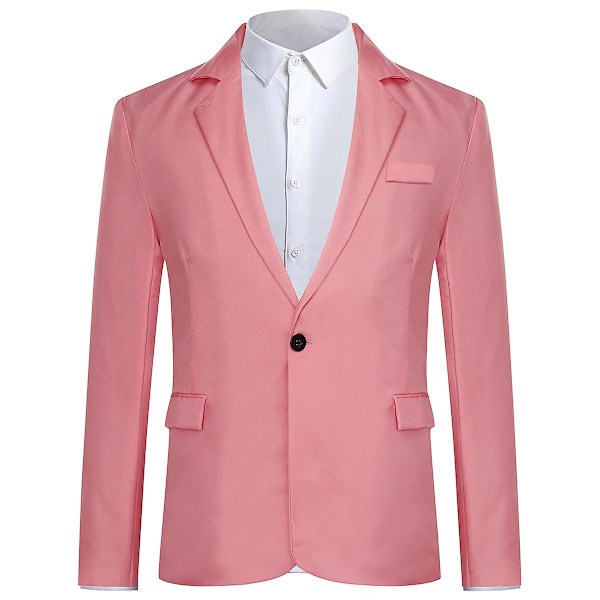 Mænds Business Casual Klassisk Hakket Lapel Dobbelt Slids Ensfarvet Enknaps Blazer - Perfekt Light Pink XL