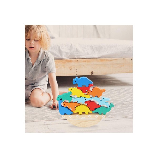 Montessori stableleker Motorferdighetstrening Trebyggeklosser Gave 2+ dinosaurer - Perfet Colourful