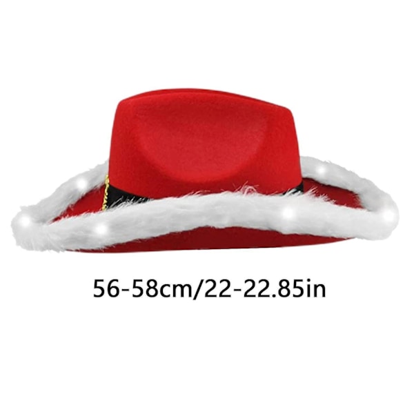 LED-punainen ja valkoinen joulucowboyhattu Joulupukki Western Holiday Hat Cowboy Joulupukki Hat Vilkkuva Western Jouluhattu TA-Perfet White