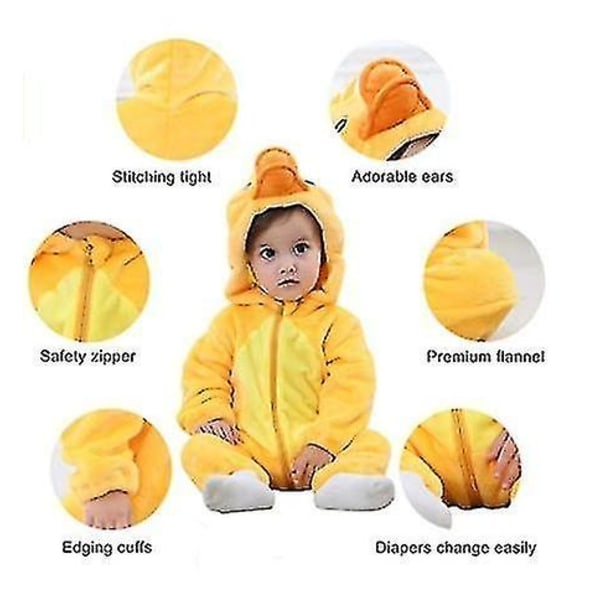 Unisex Baby Animal Kostyme Vinter Høst Flanell Hette Cosplay Jumpsuit-Perfekt Duck 80