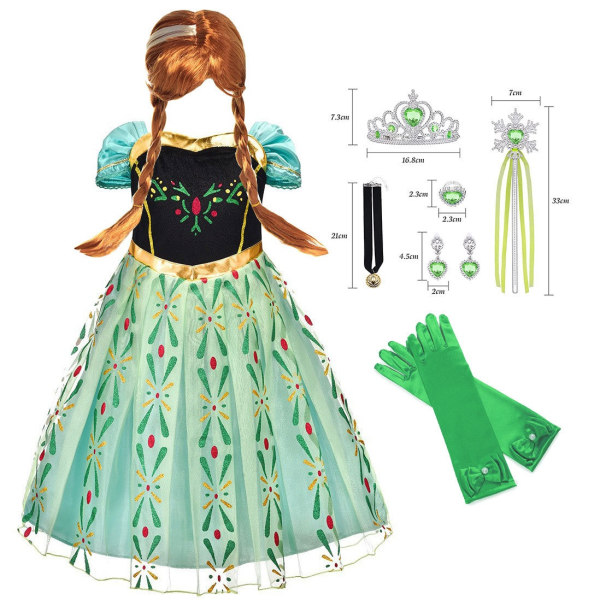 Tjejklänning Frozen Elsa Princess Dress Anna Grön Klänning Anna Tutu Kjol- Perfet 120cm