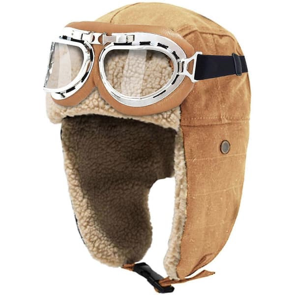Vintage Aviator Hat & Goggles Sæt - Varm Vinterhat med Øreklapper i Pels, Trooper Trapper Pilot Hue til Mænd & Kvinder, Kostume Tilbehør-Perfekt Khaki