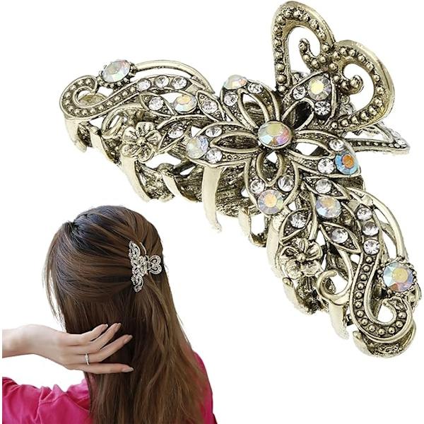 Vintage Hair Claw Clip (Vintage Gold), tekojalokiviseoksesta valmistettu kynsi - Perfet