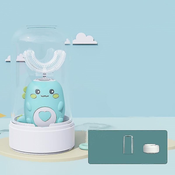 Automaattinen suunpuhdistus lasten sähköhammasharja Lasten laite USB lataus Sonic Cute Dinosaur U-muotoinen - Perfet Ages 2-6 Green-Upgraded