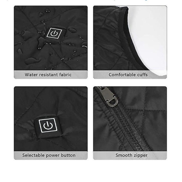 Dame varmevest, USB El varme vest jakke - Perfet black XL