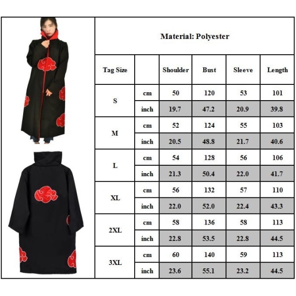Akatsuki Uchiha Itachi viitta pitkä kaapu päänauhasormuksella - Perfet 2XL