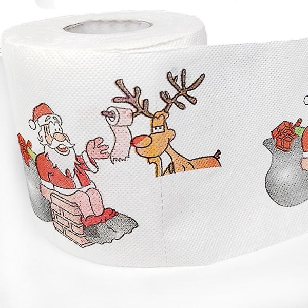 Duomi Merry Christmas Toalettpapir Ikke-giftig utskrift Santa Elg Tree Tissue Serviett Festlig Morsom Nyhet Gaver Festgaver - Perfet white-5