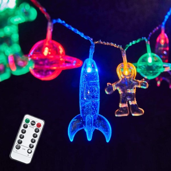 Barnerom LED-lys med taklys Rocket Spaceship Astronaut Dekorative Lights for Kids LED-festlys, 6M 40LED (Batteri+ USB+8 Mo)