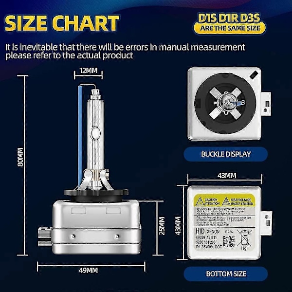 2 stk. D1S D1R HID Xenon Pære til Bil 35W D1 Hodelykt 3000K 4300K 5000K 6000K 8000K 10000K 12000K Auto 12V - Perfekt D1S 5000 K