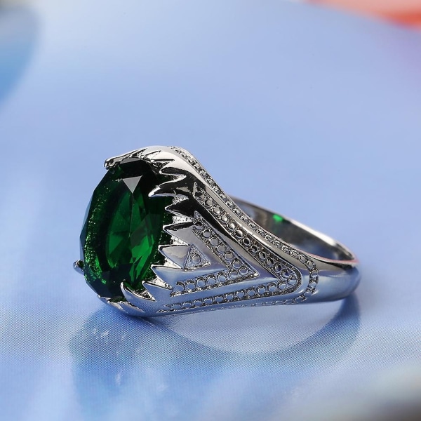 Mode Cool Oval Emerald Green Rhinestone Legering Finger Ring Smycken för män - Perfet US 9