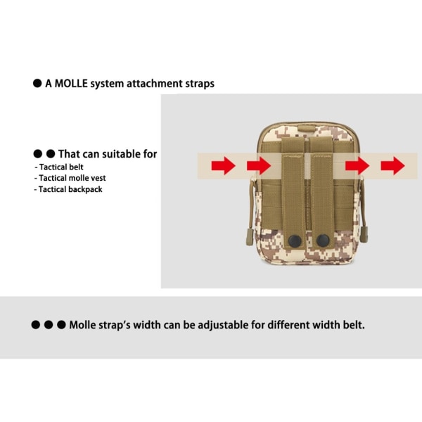 Compact Tactical Molle EDC Pouch Utility Gadget Bälte Midjeväska med mobiltelefonficka hölsterhållare för vandring Camping - Perfet