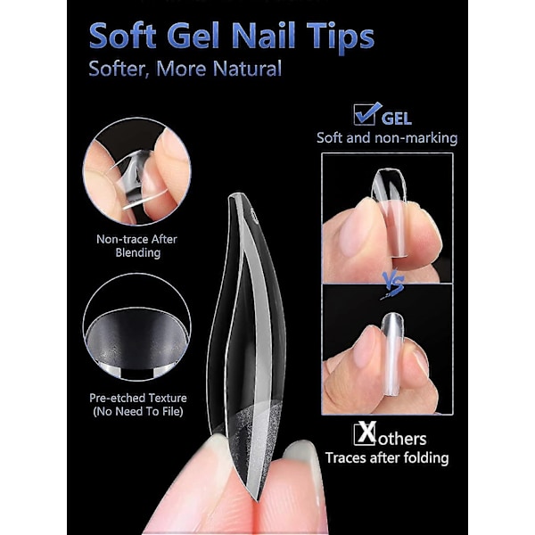 Korta Mandelformade Naglar, 504st Mjuka Gelnaglar, Transparenta Naglar för Akrylnaglar Professionella, Fulltäckande Mandelformade Naglar för Nagelförlängning, Falska Round Oval Nails Tips