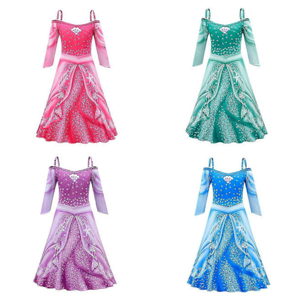 Flickors Långärmad Klassisk Sjöjungfru Ariel Cosplay Klänning för Halloween Karneval Fest - Perfekt Green 120 cm