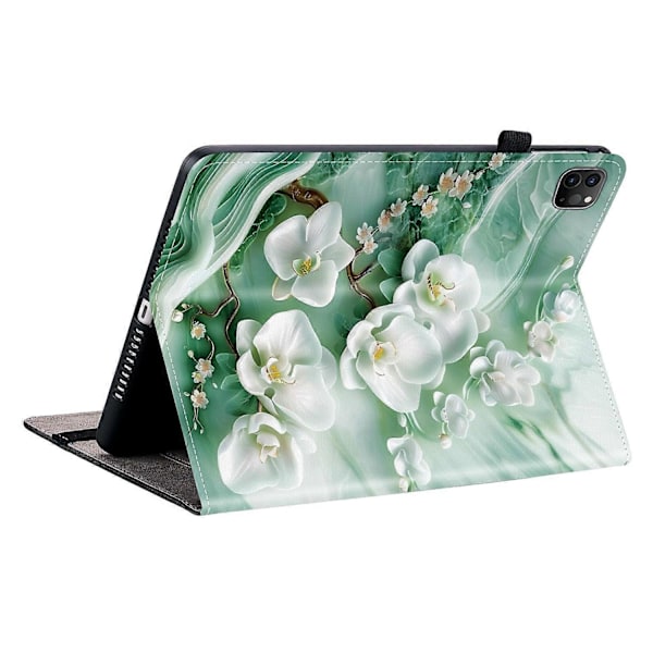 Læder Etui Kompatibelt med iPad Air 11 (2025) (2024) Air (2022) (2020) Pro 11 (2022) Mønsterprintet Tablet Co-Perfet Jade Flower
