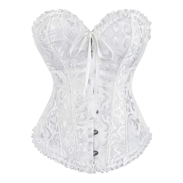 Naisten pitsillä kiinnitettävä luu-overbust-korsetti bustier alusvaatteet vartalonmuotoilija yläosa Prinsessa-korsetti - Valkoinen-Perfet