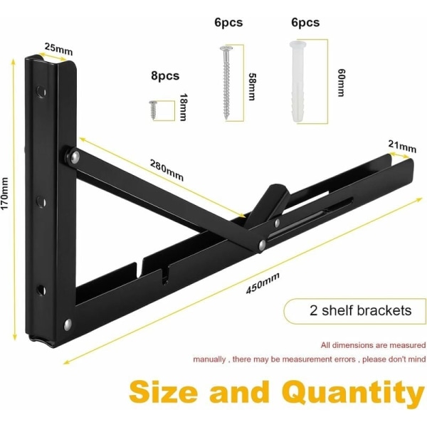 Svarta väggvikbara delar, 450 x 170 mm vikbara C