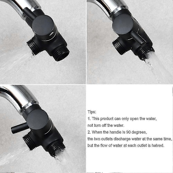 Dusjarm Omleder Ventil, Baderom Messing G1/2 3-veis Dusjsystem Komponent Erstatning for Håndholdt Fast Spray Dusjhode A-Perfet Black
