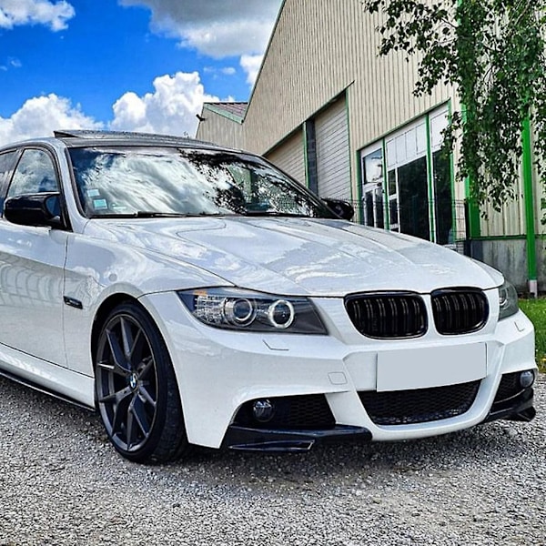 Blank Glans Svart Frontfangerleppe Hjørnedeksel Trim Nedre Beskytter Splitter Spoiler for- E90 320I 330I-Perfet