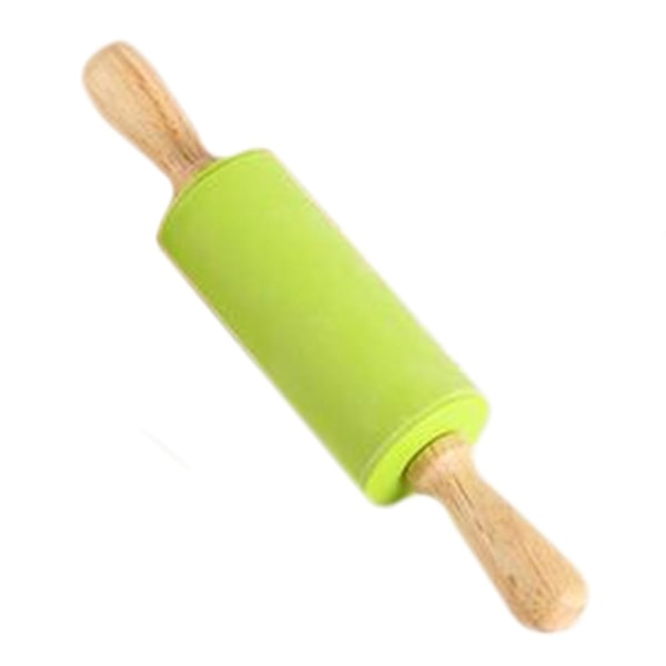 Massivt trä Hushållssilikonkavel Handtag Roller Dumpling Kavel Non-stick kavel Bakverktyg Liten 22,5 cm silikonkavel Green