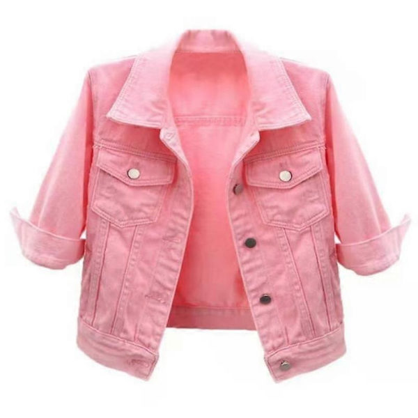 Vårförsommar Kort Kavaj Dam Ytterkläder Howdfeo Denimjacka Rosa Jeansjackor Casual Kvinnor Lila Gul Vit Lös Toppar-Perfet Yellow 4XL