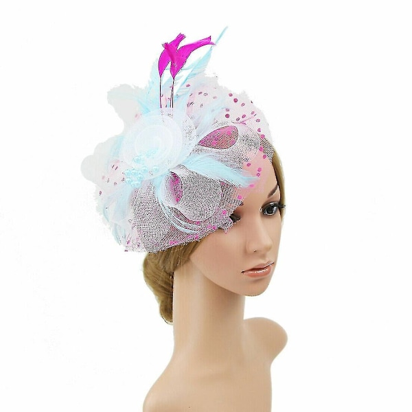 Fjærhår Fascinator Alice Hodebånd Klipp Damer Bryllup Royal Ascot Løp-Perfet Sky blue Rose red White