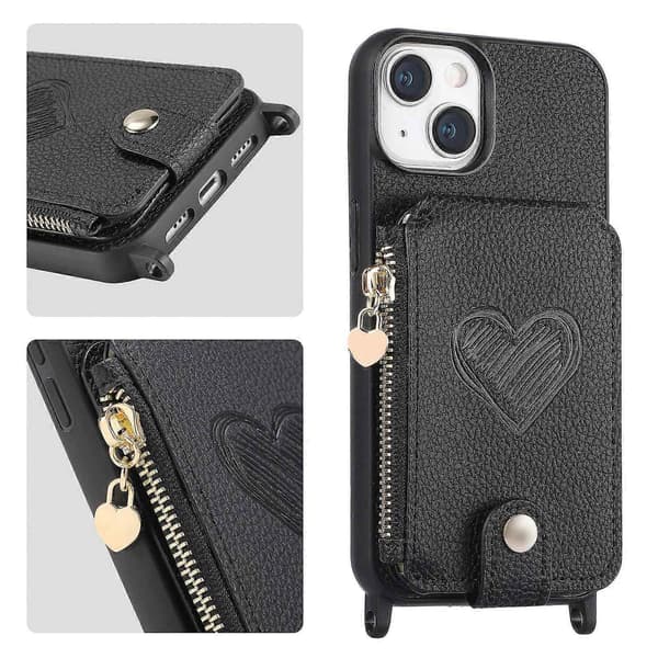 Kompatibel med Iphone 15 Plus Mobiltelefonfodral - PU Läderfodral - Perfekt Black